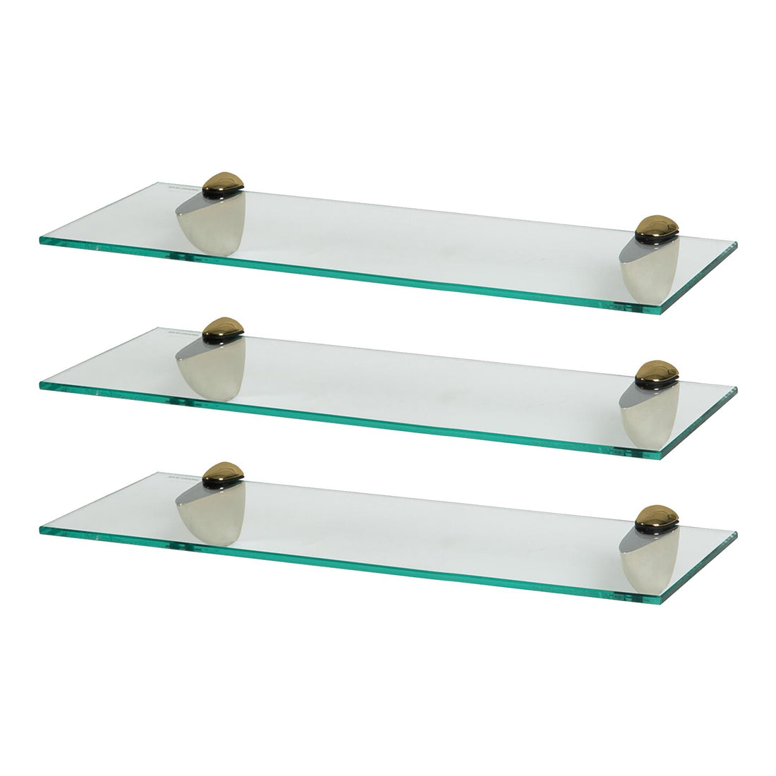 50cm Floating Glass Bathroom Shelves with Gold Brackets - Pack of 3