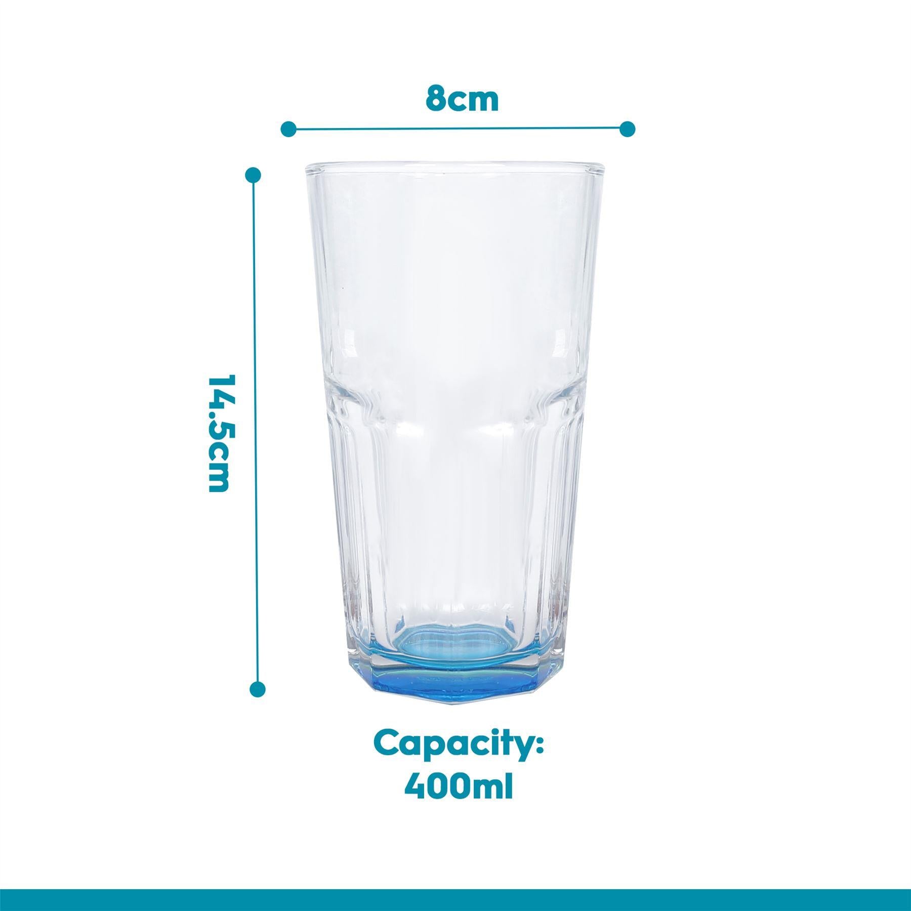 400ml Panelled Highball Glasses with Coloured Base - Pack of 6