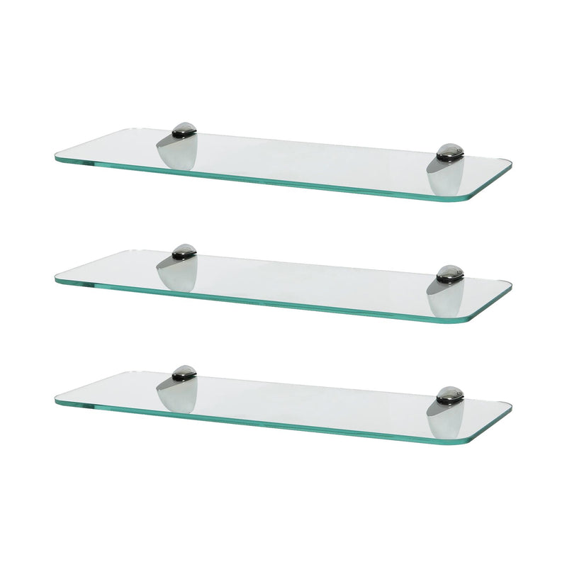 Rounded Floating Glass Bathroom Shelves - 40cm - Pack of 3 - By Harbour Housewares