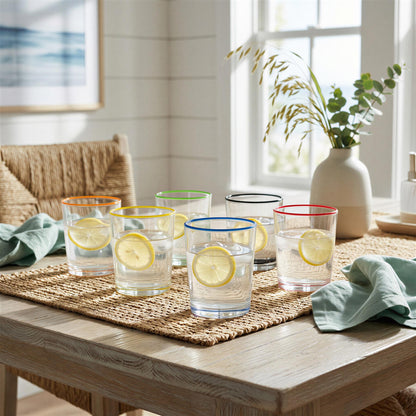 6 Piece 250ml Glass Tumblers Set - Coloured Rim