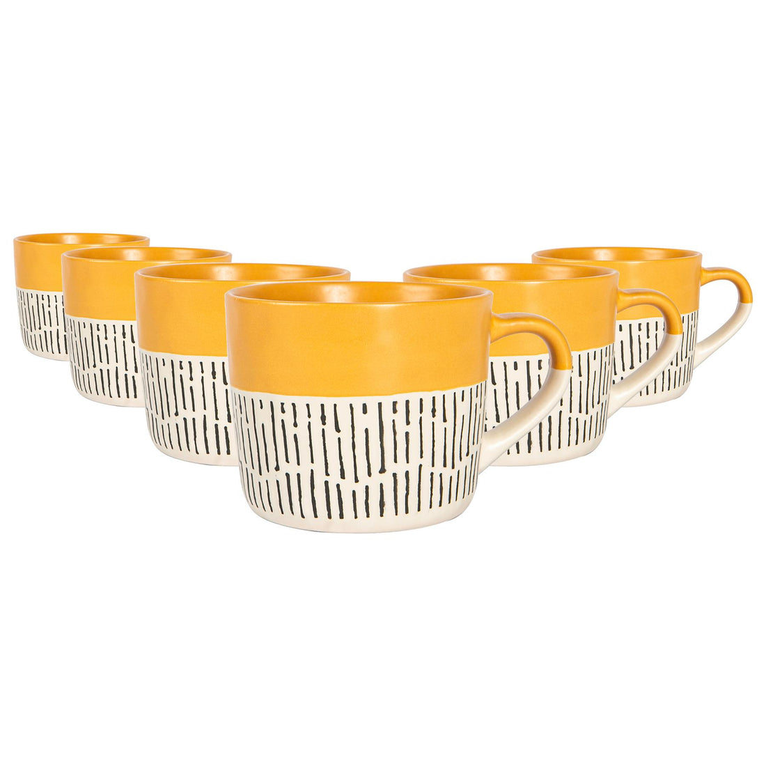 450ml Mustard Two-Tone Dash Stoneware Coffee Mugs - Pack of 6