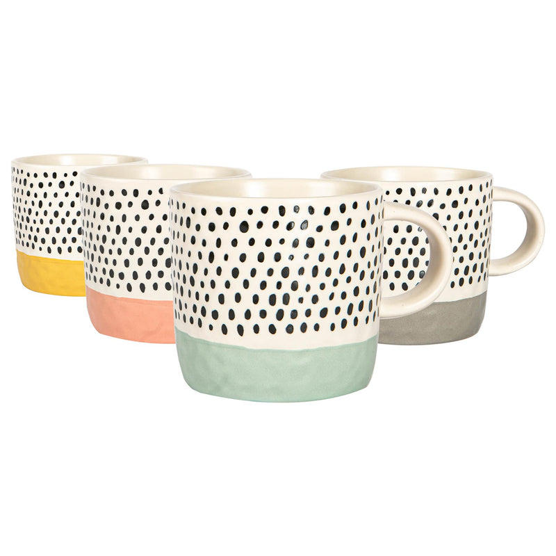 385ml Dipped Spot Stoneware Coffee Mugs - Pack of 6 - By Nicola Spring