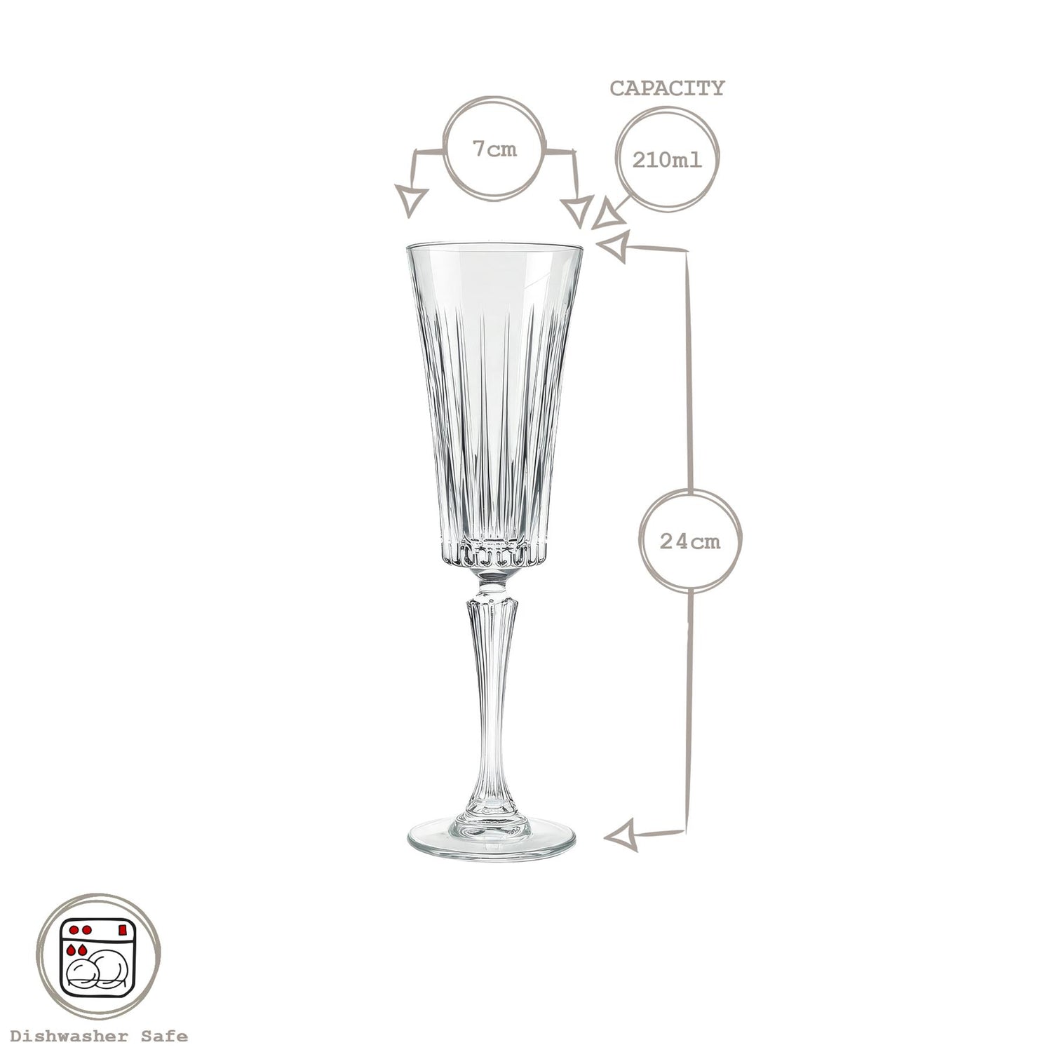 210ml Timeless Crystal Glass Champagne Flutes - Pack of 6