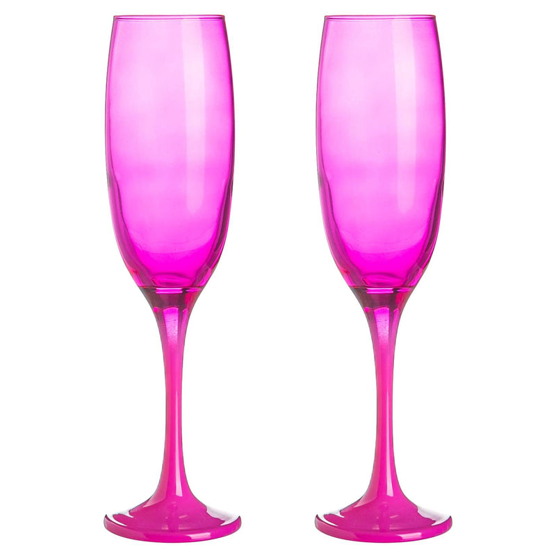 220ml Glass Champagne Flutes - Pink - Pack of 2 - By Argon Tableware