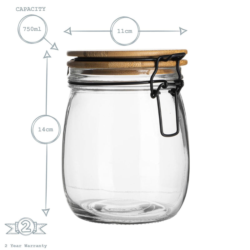750ml Glass Storage Jars with Wooden Clip Lid - Pack of 3 - By Argon Tableware