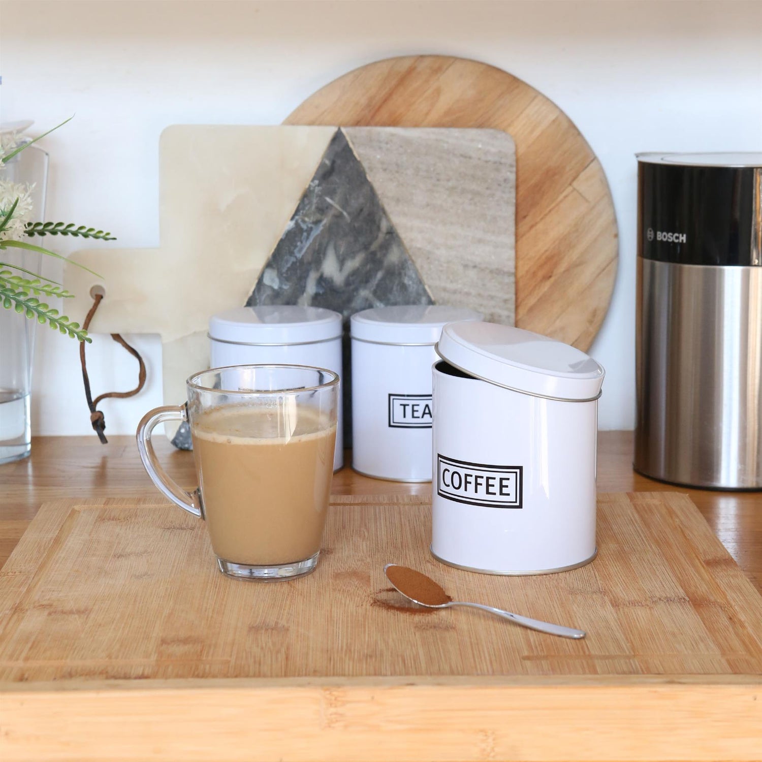 Storage Canisters Marble Tea Coffee Sugar B&m 3pc Round Metal