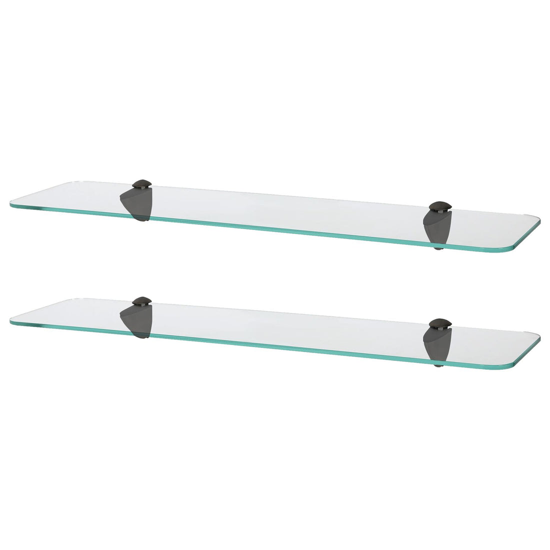 60cm Rounded Floating Glass Bathroom Shelves with Black Brackets - Pack of 2