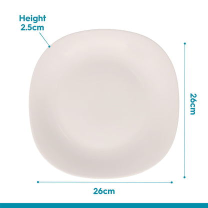 Square Opalware Dinner Plates - 26cm - White - Pack of 6