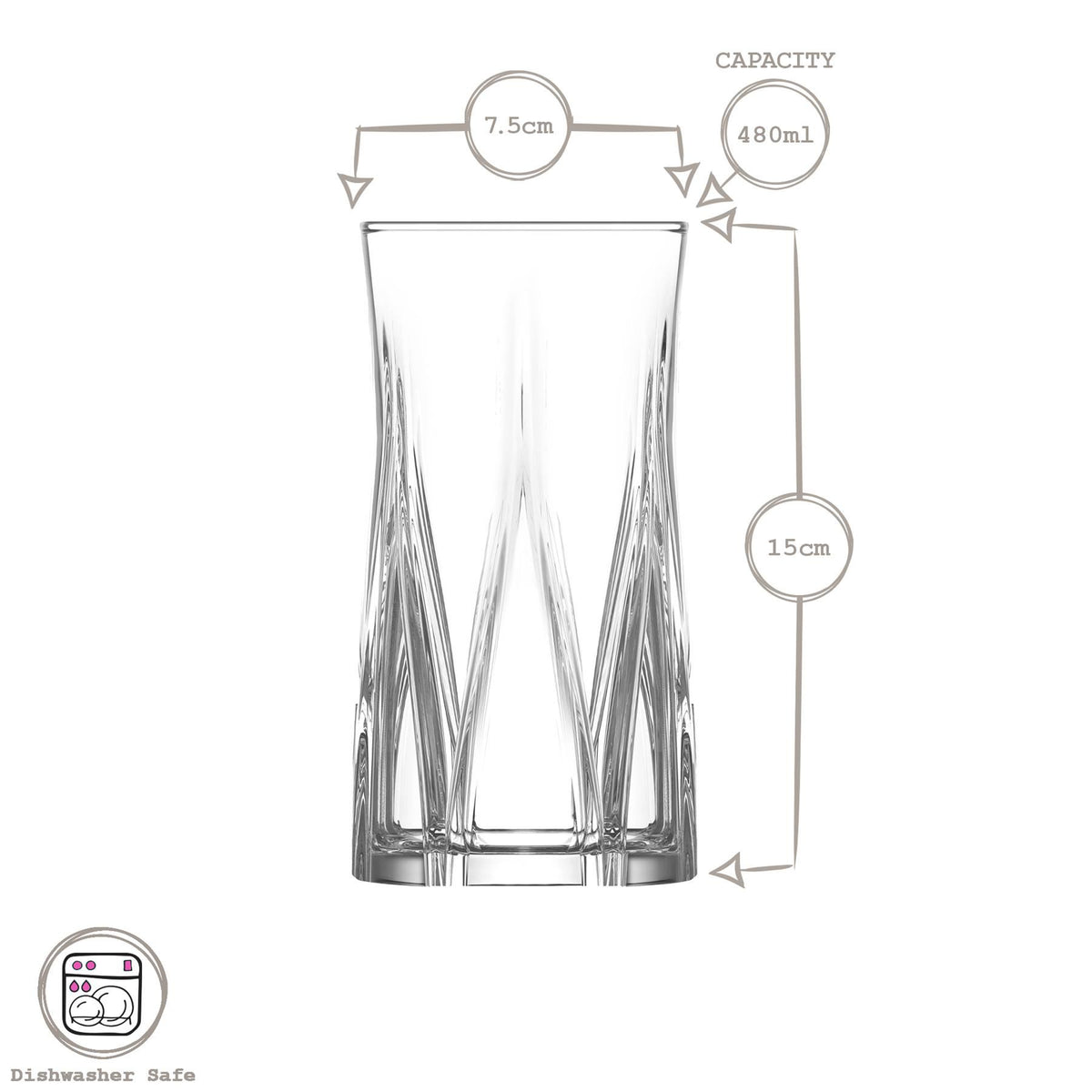 480ml Zoey Highball Glasses - Pack of 6