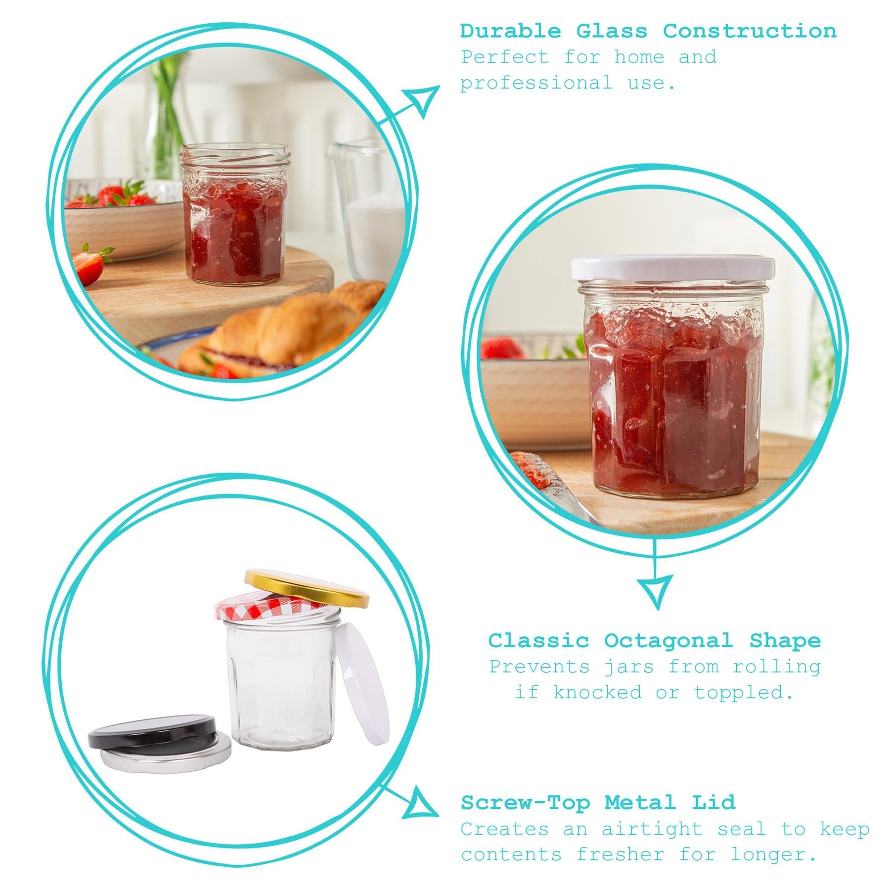 250ml Glass Jam Jars with Lids - Pack of 6