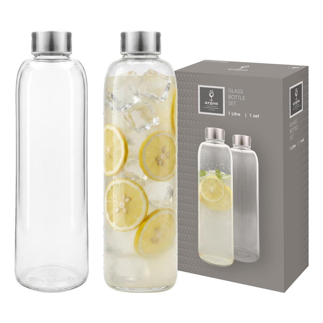 2 Piece 1L Glass Water Bottles Set