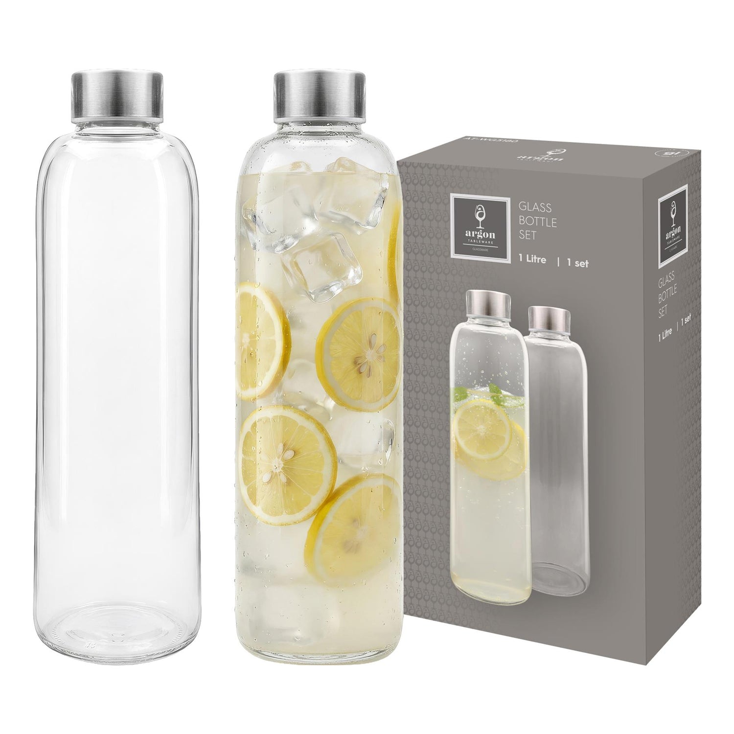 2 Piece 1L Glass Water Bottles Set