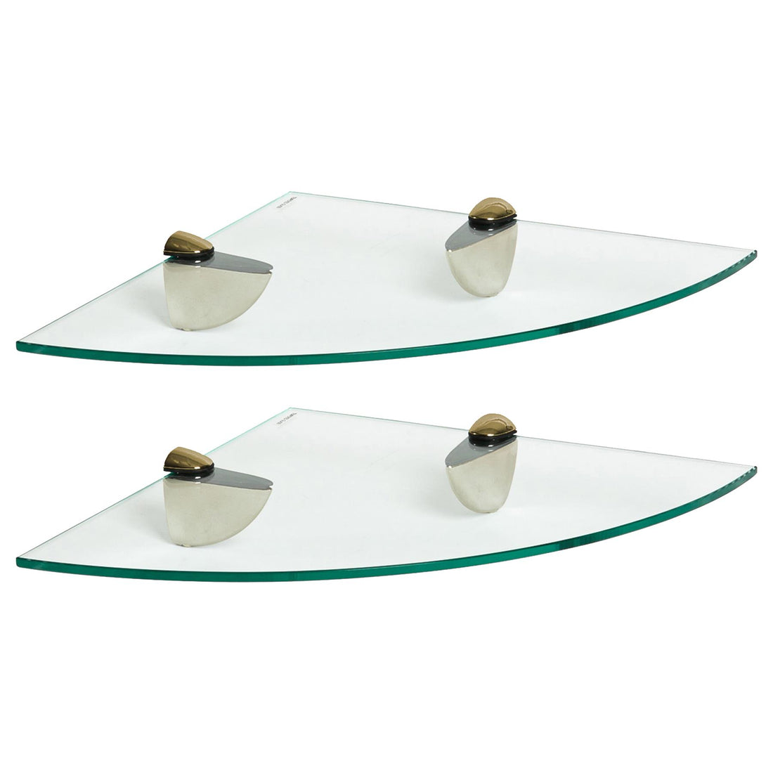 30cm Floating Glass Bathroom Corner Shelves with Gold Brackets - Pack of 2