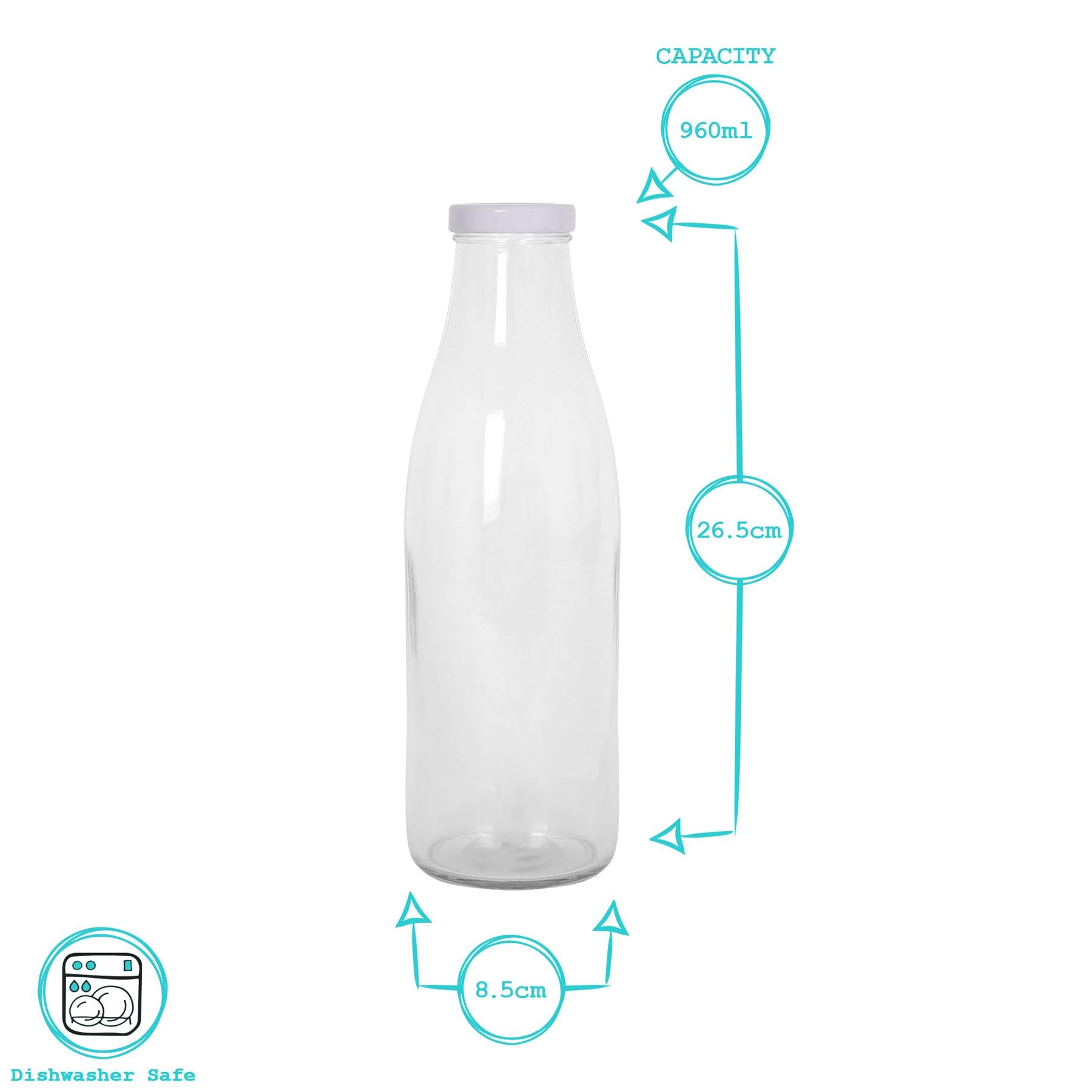 960ml Glass Water Bottle with Metal Lids