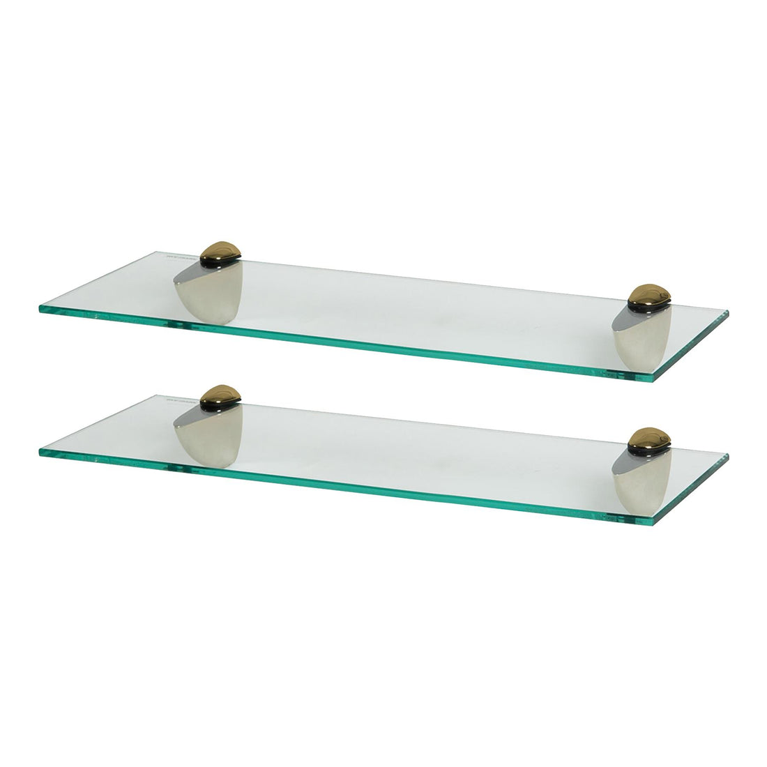 50cm Floating Glass Bathroom Shelves with Gold Brackets - Pack of 2