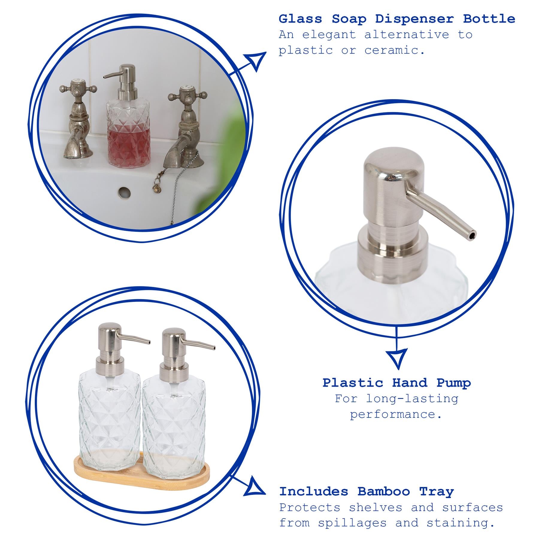 2pc Prism Glass Soap Dispenser Set with Bamboo Tray - 330ml