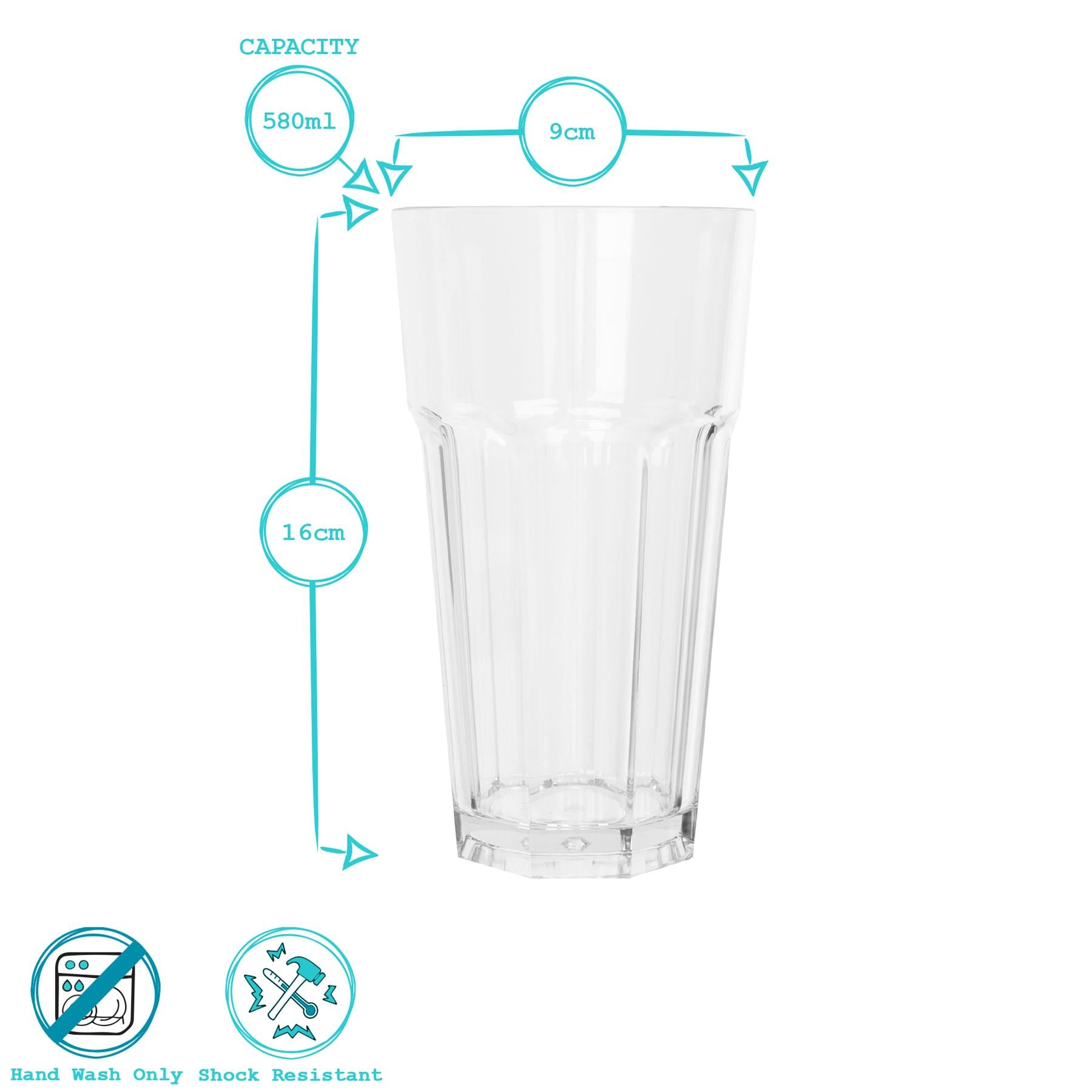 580ml Reusable Plastic Highball Glasses - Pack of 6