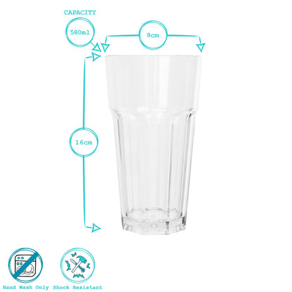 580ml Reusable Plastic Highball Glasses - Pack of 6