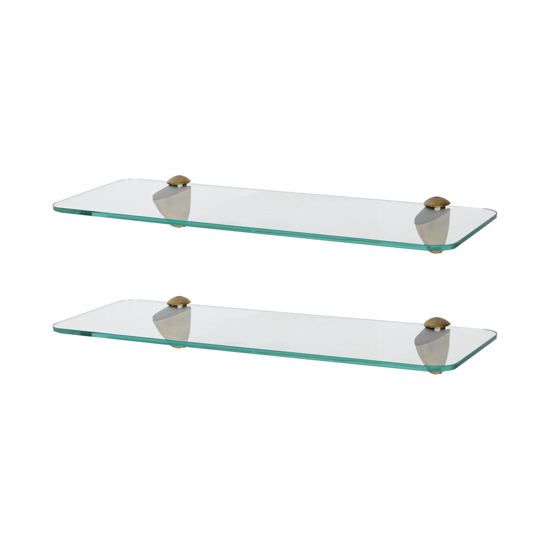 40cm Rounded Floating Glass Bathroom Shelves with Gold Brackets - Pack of 2