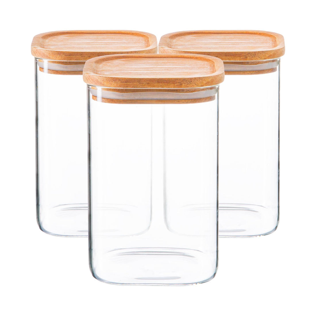 1.1L Square Glass Storage Jars with Wooden Lid - Pack of 3 - By Argon Tableware