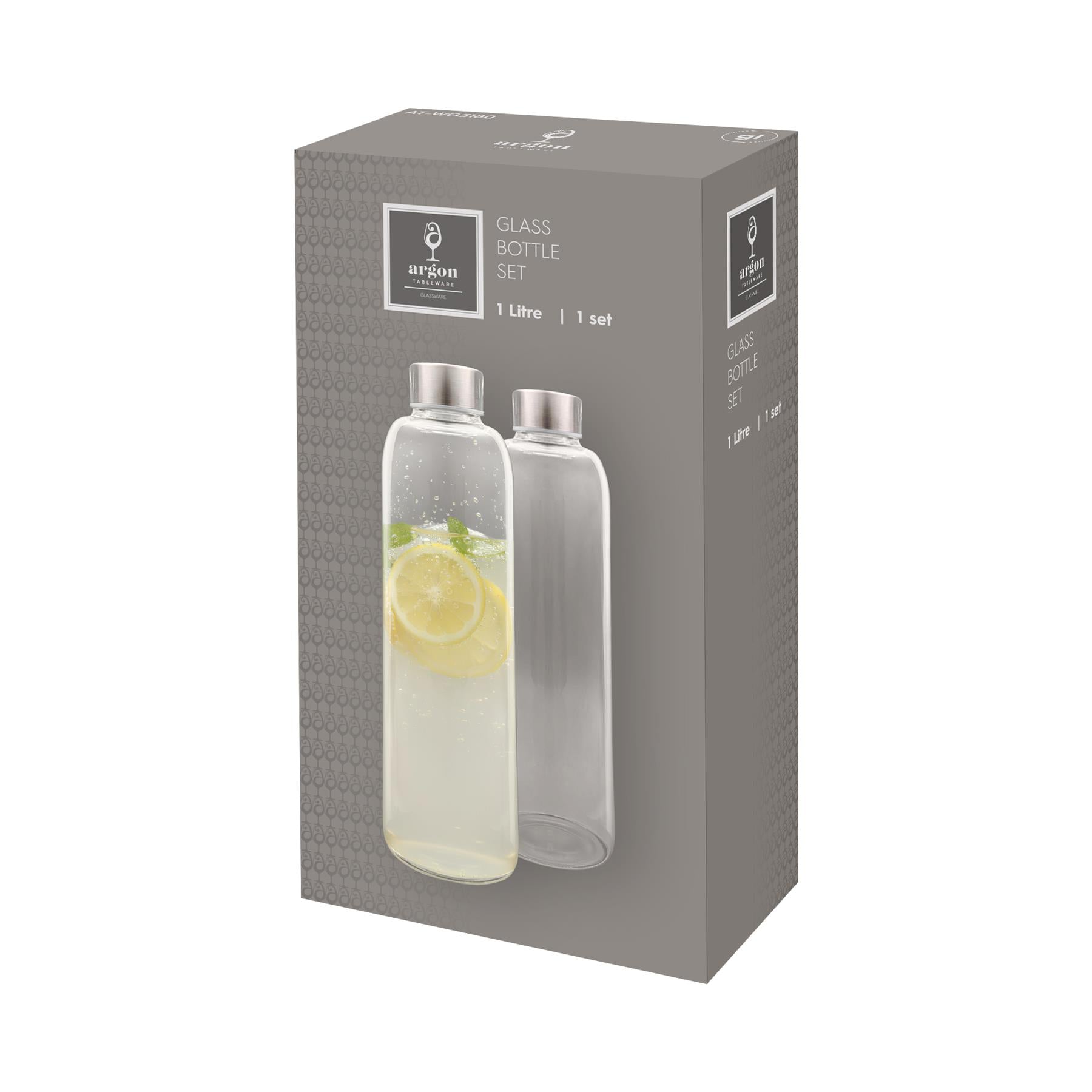 2 Piece 1L Glass Water Bottles Set