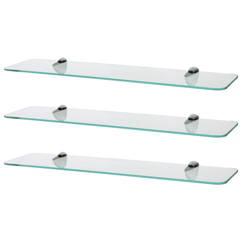 Rounded Floating Glass Bathroom Shelves - 60cm - Pack of 3 - By Harbour Housewares