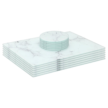 12pc Rectangle Glass Placemats &amp; Round Coasters Set - 30cm x 20cm - Marble - By Harbour Housewares