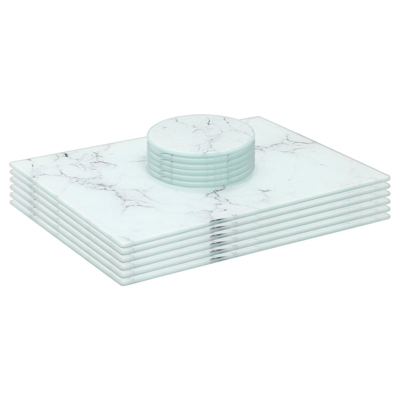 12pc Rectangle Glass Placemats & Round Coasters Set - 30cm x 20cm - Marble - By Harbour Housewares