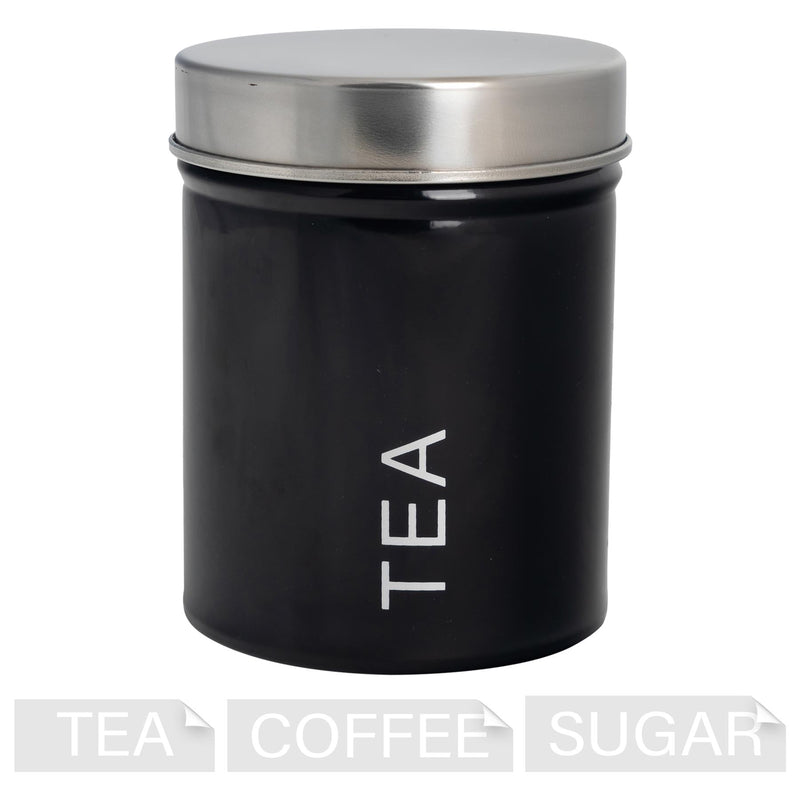 Round Metal Tea Coffee Sugar Canister with Labels - 1L - By Harbour Housewares