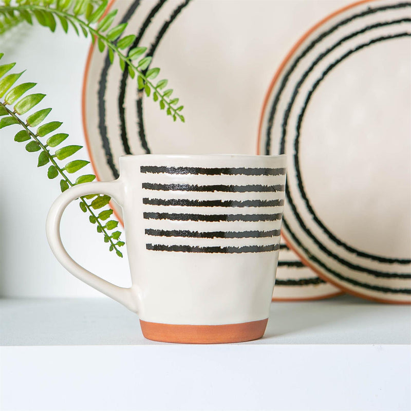 360ml Striped Rim Stoneware Coffee Mug - By Nicola Spring