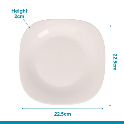 Square Opalware Buffet Dinner Plates - 22.5cm - White - Pack of 6