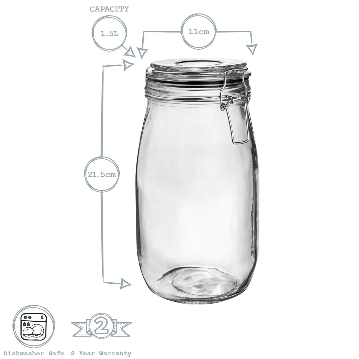 1.5L Classic Glass Storage Jars - Pack of 3