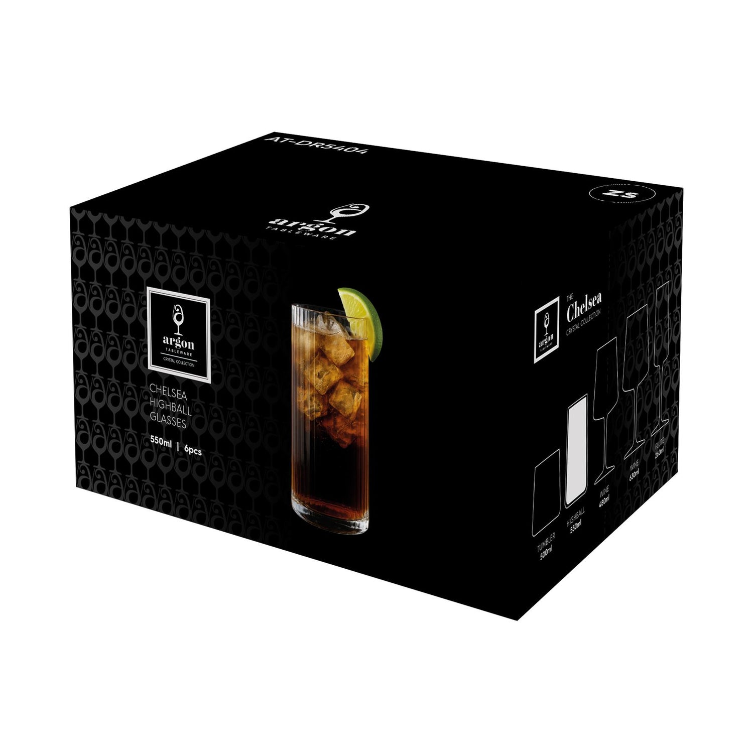 550ml Chelsea Optic Crystal Highball Glasses - Pack of 6