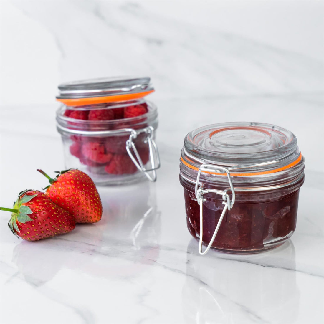 125ml Classic Clip-Top Glass Storage Jars with Orange Seals - Pack of 3