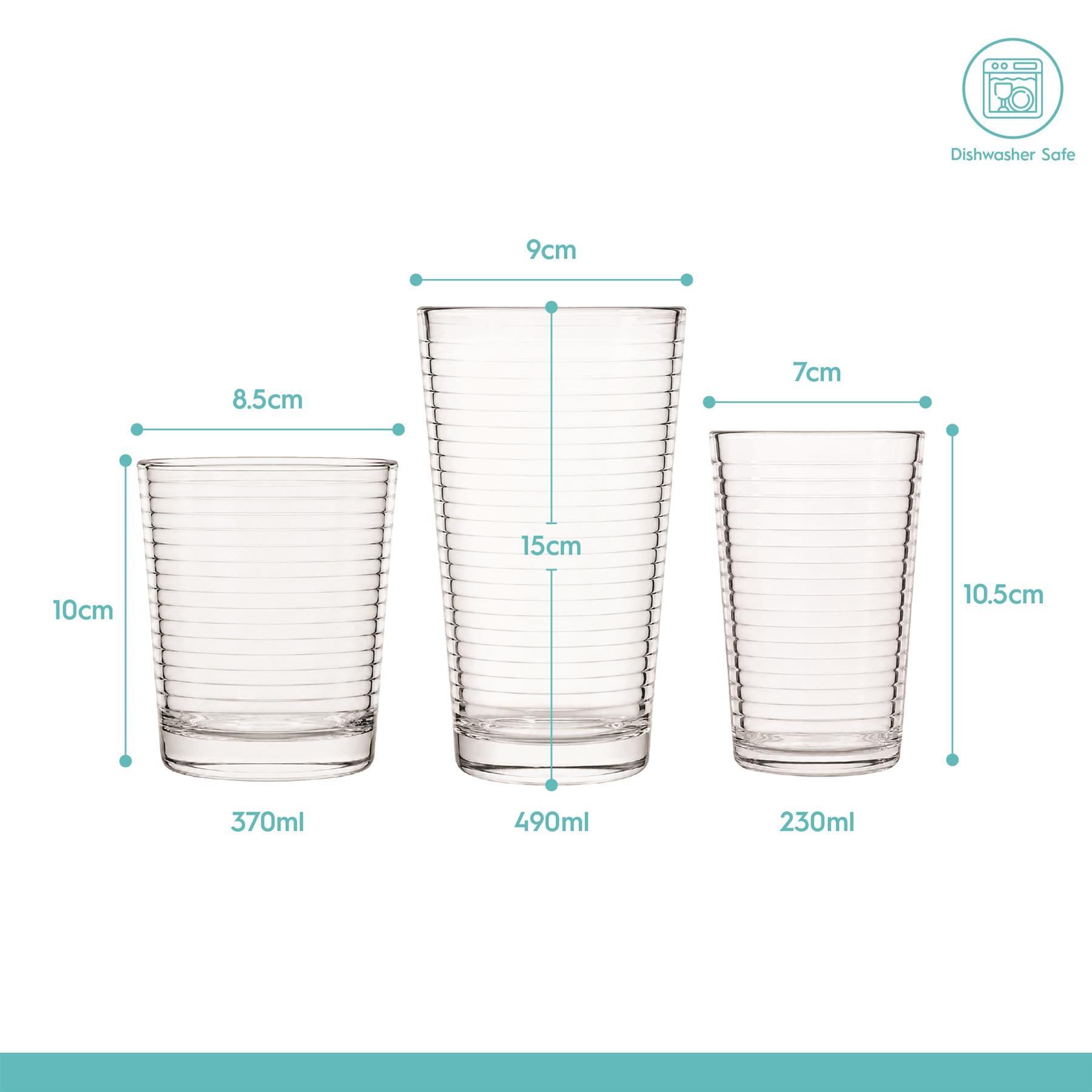 18 Piece Ribbed Glass Tumblers Set - 3 Sizes