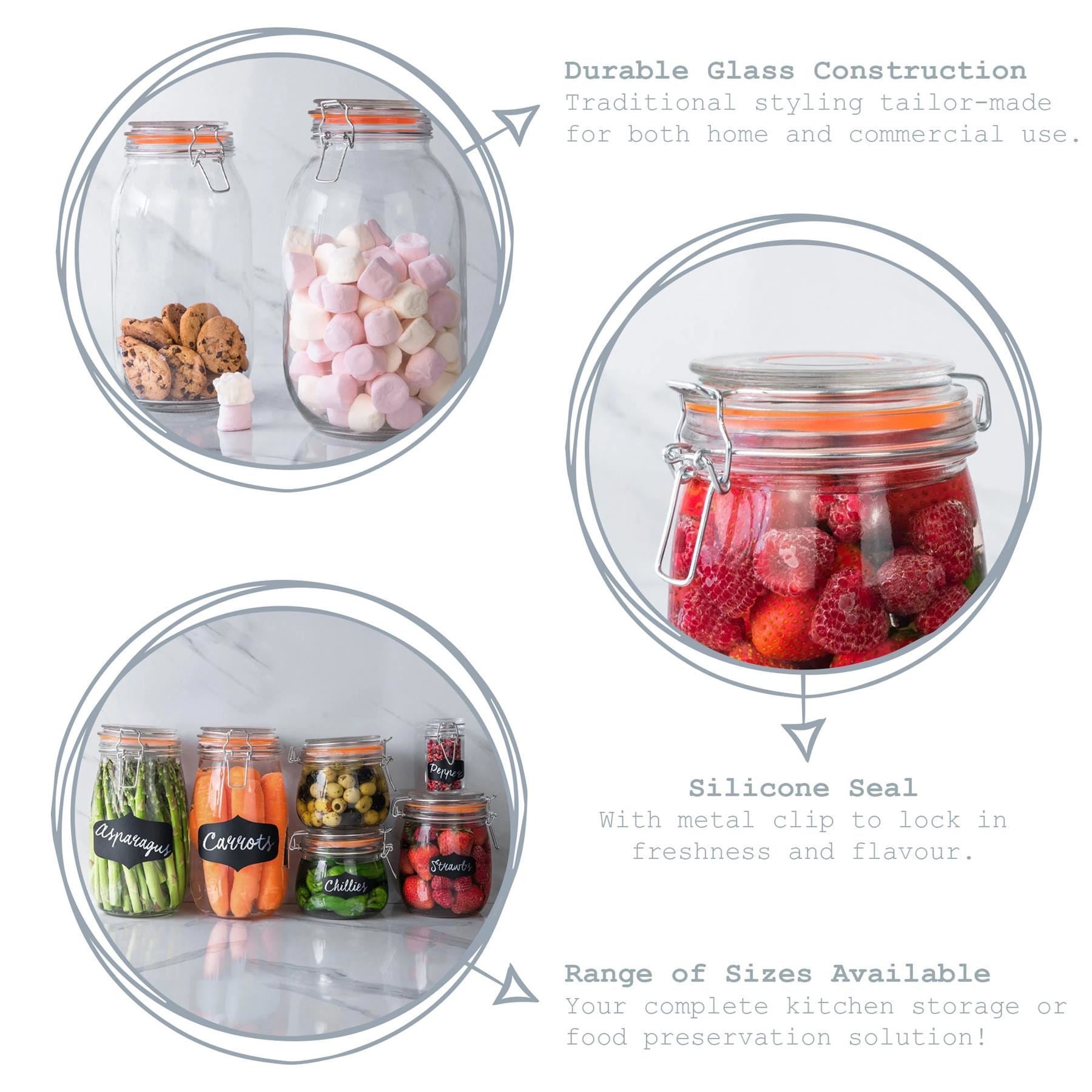 1L Classic Glass Storage Jars - Pack of 3