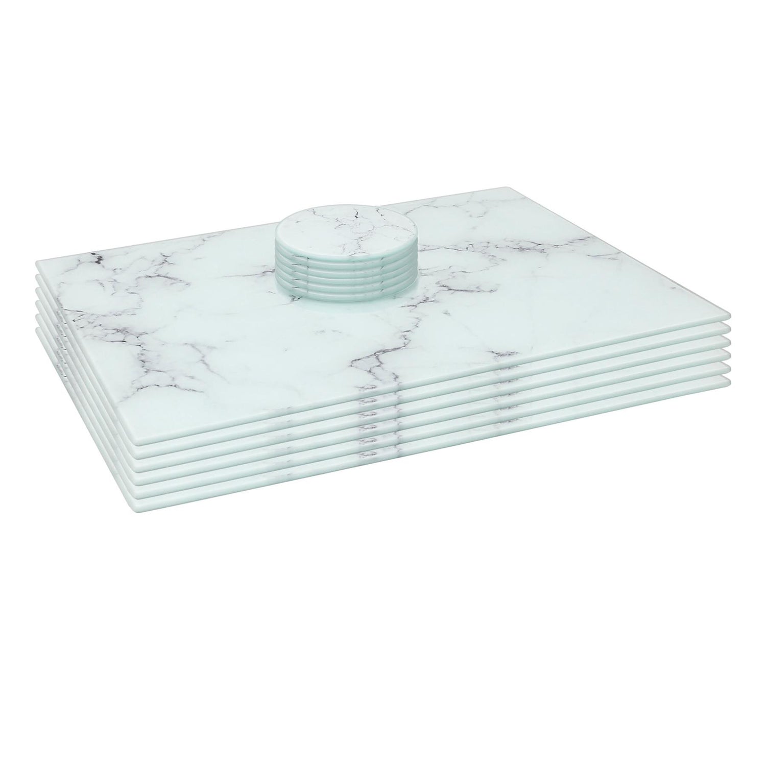 12pc Rectangle Glass Placemats &amp; Round Coasters Set - 40cm x 30cm - Marble - By Harbour Housewares