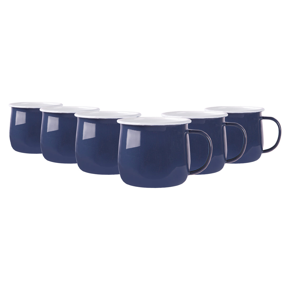 375ml Navy Enamel Belly Mugs - Pack of 6