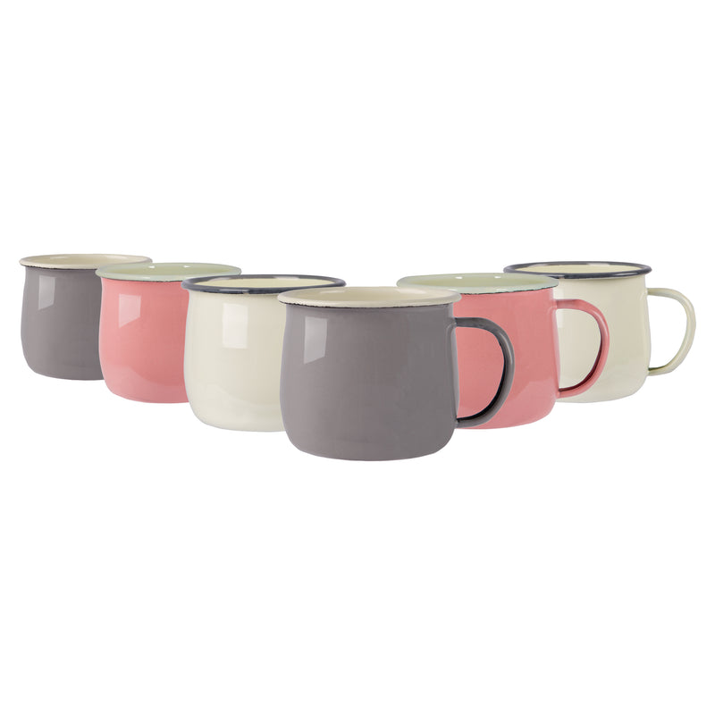 375ml Coloured Enamel Belly Mugs - Pack of Six - By Argon Tableware