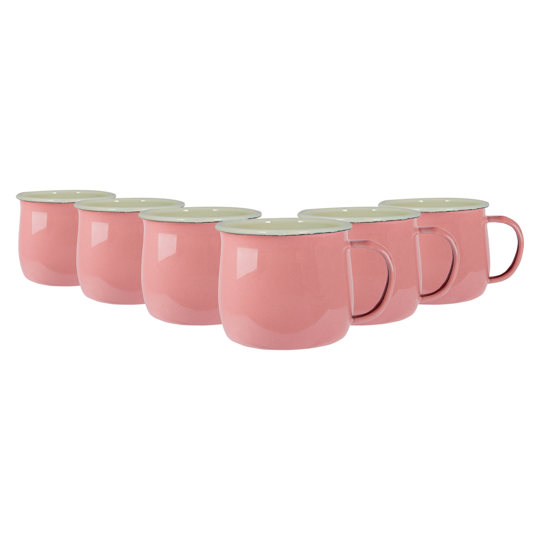 375ml Pink &amp; Cream Enamel Belly Mugs - Pack of 6