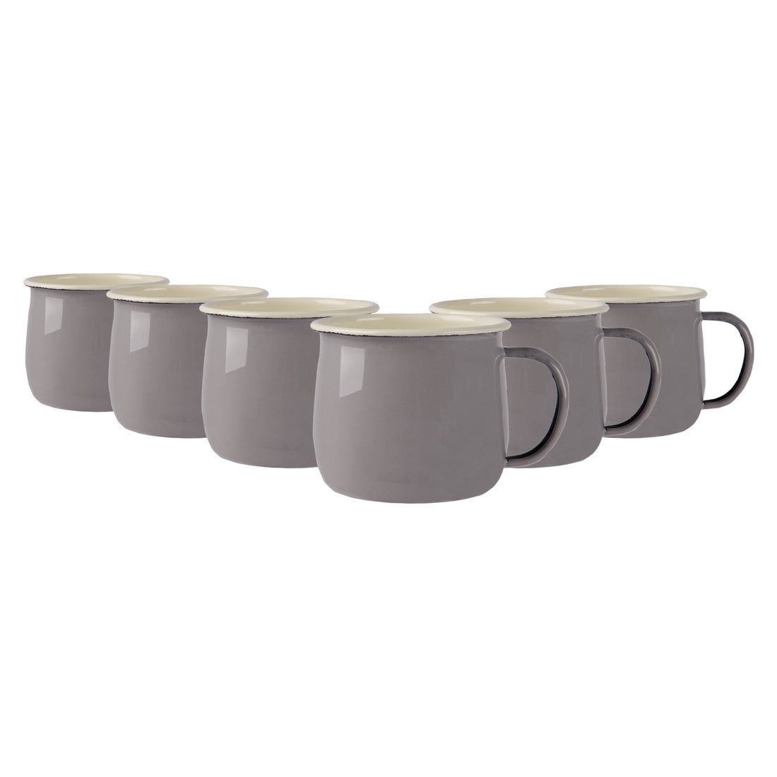 375ml Grey &amp; Cream Enamel Belly Mugs - Pack of 6