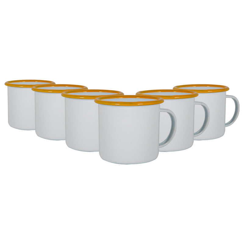 375ml White Enamel Mugs - Pack of Six - By Argon Tableware