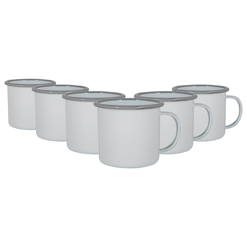 375ml White Enamel Mugs - Pack of Six - By Argon Tableware