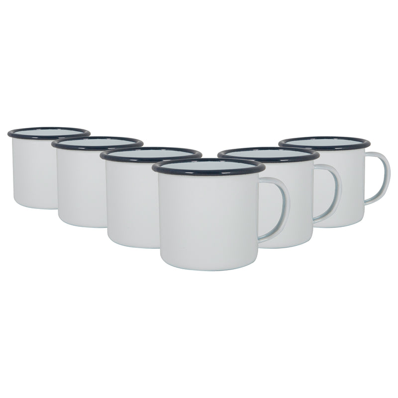 375ml White Enamel Mugs - Pack of Six - By Argon Tableware