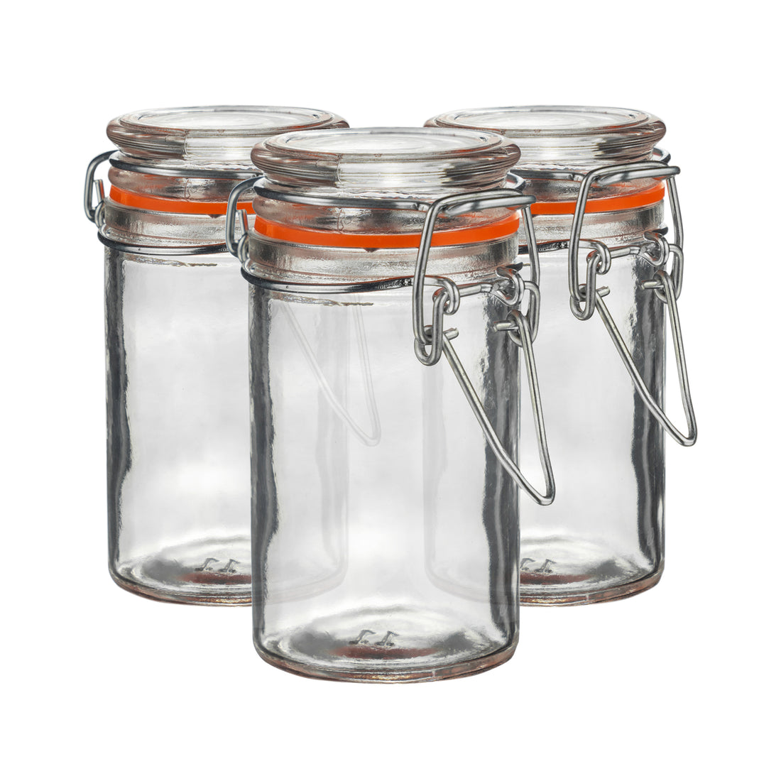 70ml Classic Clip-Top Glass Storage Jars with Orange Seals - Pack of 3