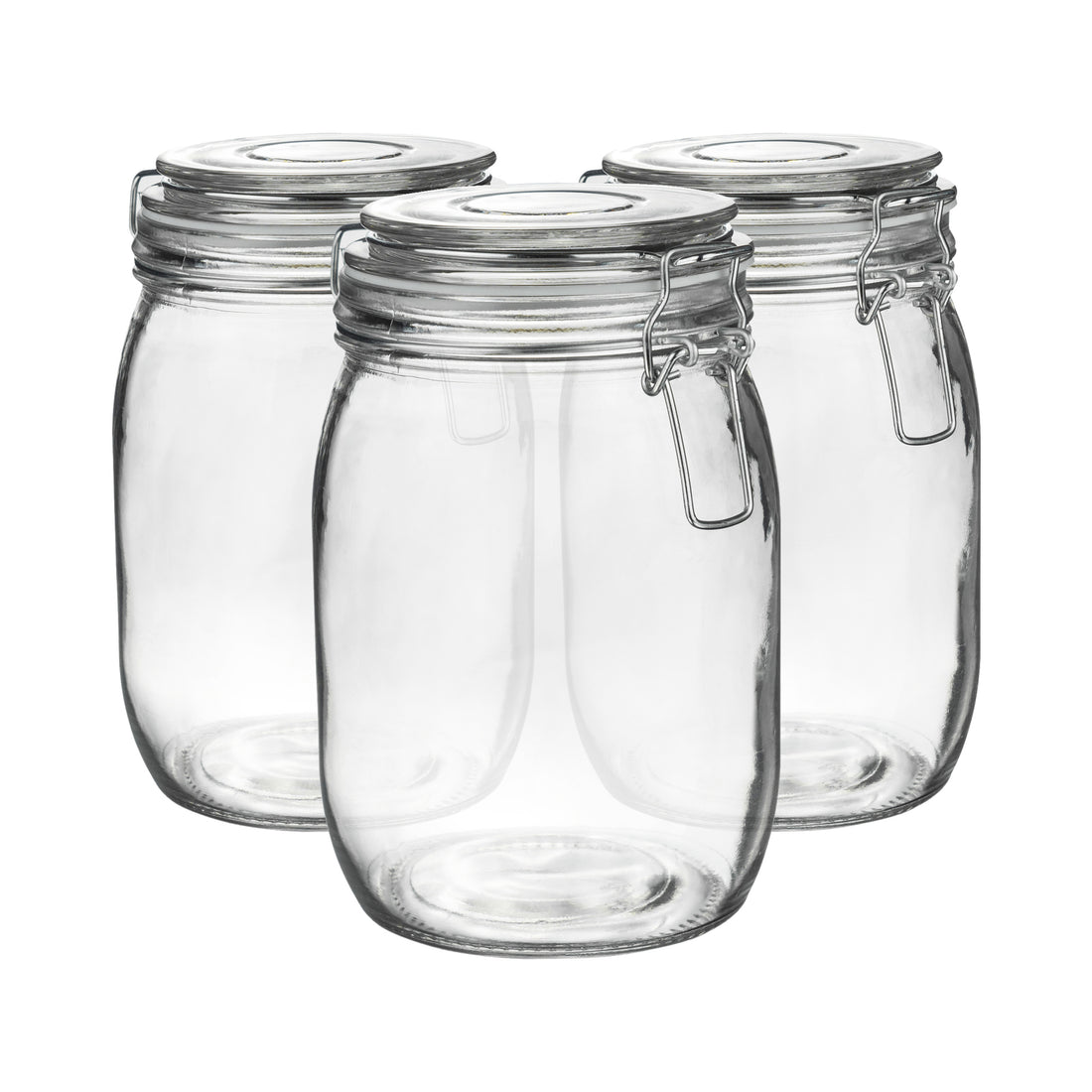 1L Classic Clip-Top Glass Storage Jars with White Seals - Pack of 3