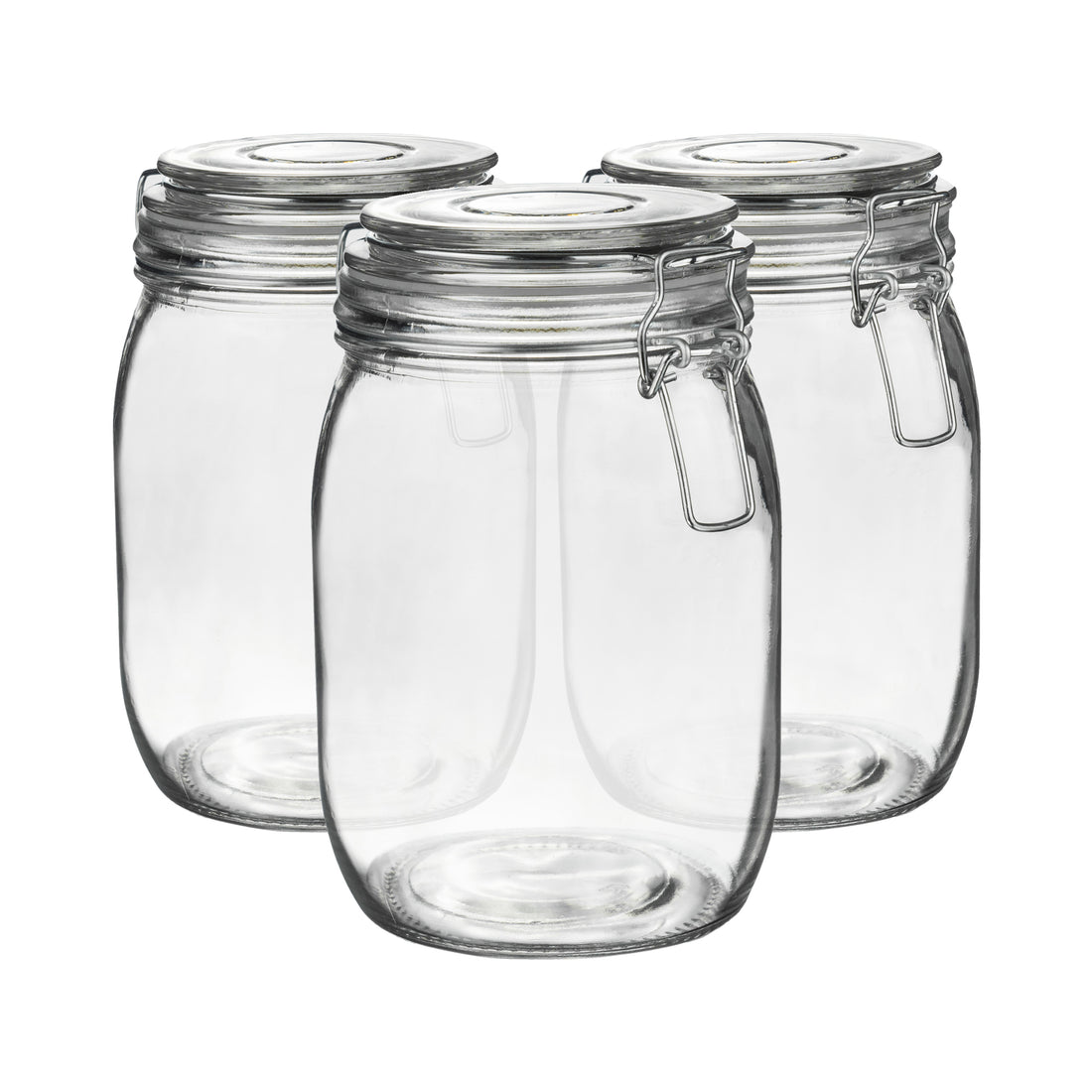 1L Classic Clip-Top Glass Storage Jars with Clear Seals - Pack of 3