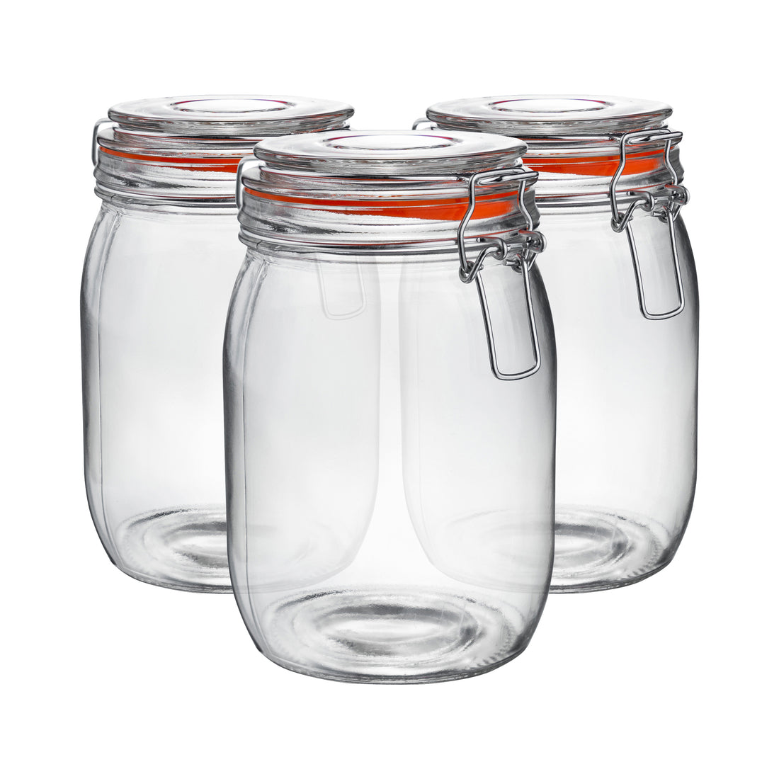 1L Classic Clip-Top Glass Storage Jars with Orange Seals - Pack of 3