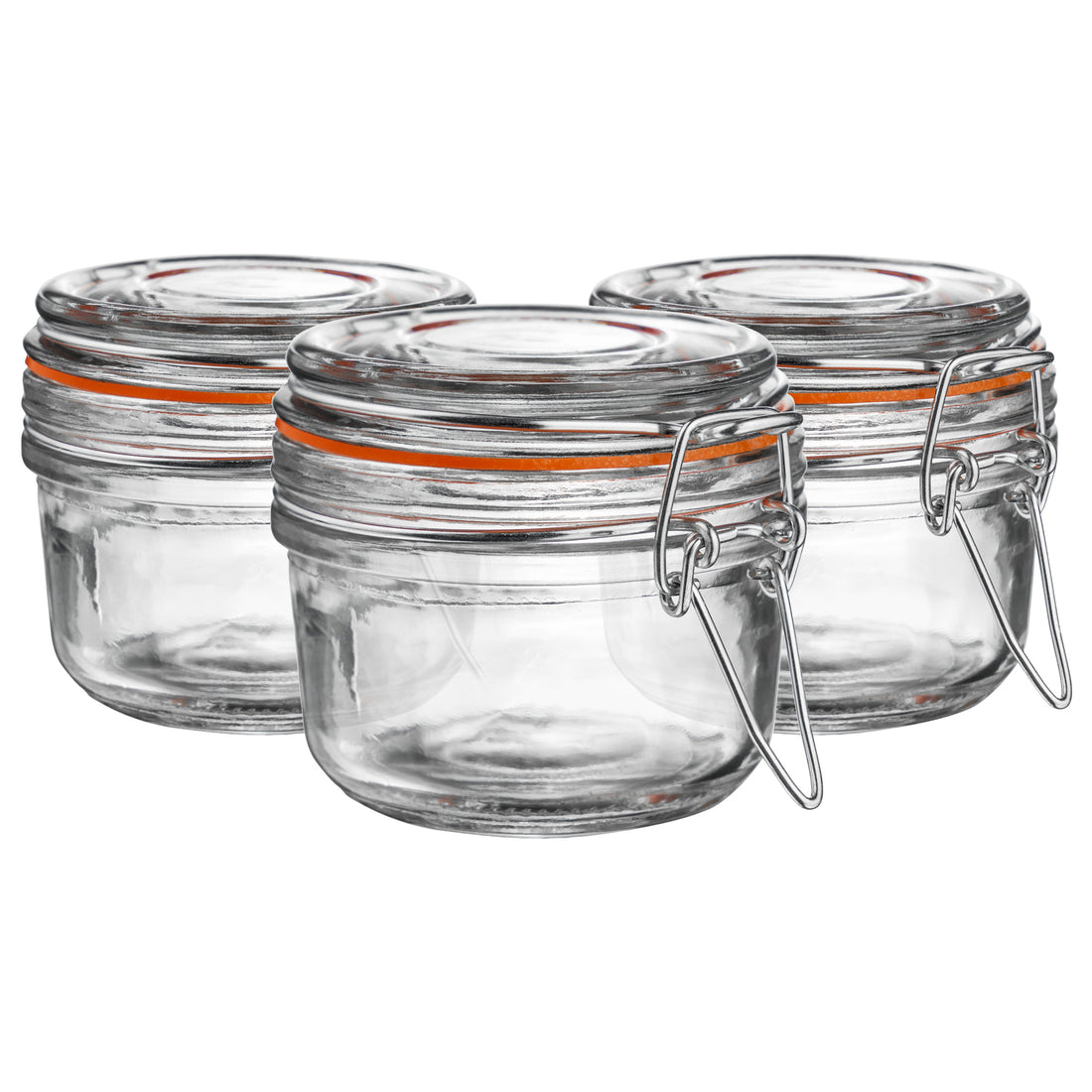 125ml Classic Clip-Top Glass Storage Jars with Orange Seals - Pack of 3