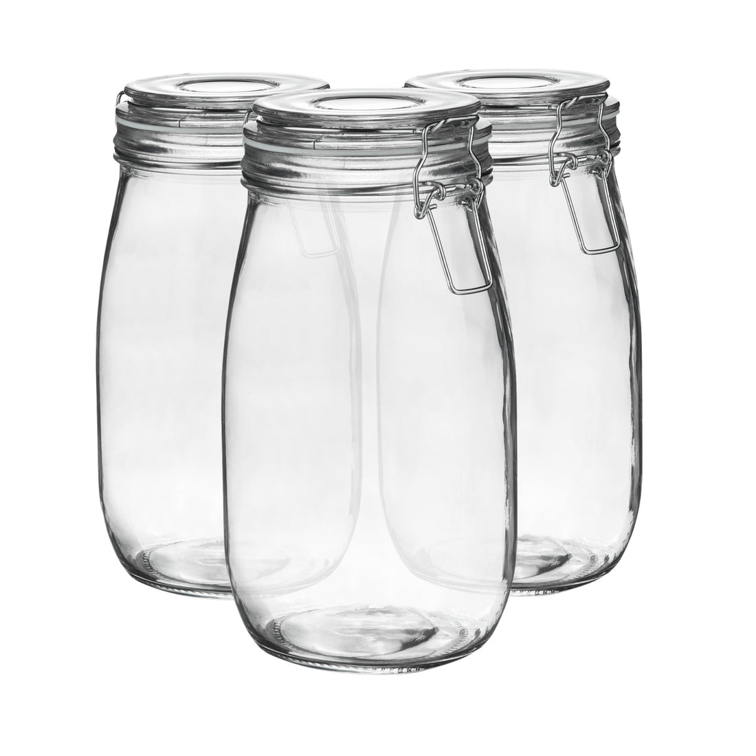 1.5L Classic Clip-Top Glass Storage Jars with White Seals - Pack of 3